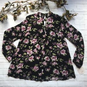 NWT Juniors Long Sleeve Floral Print Blouse